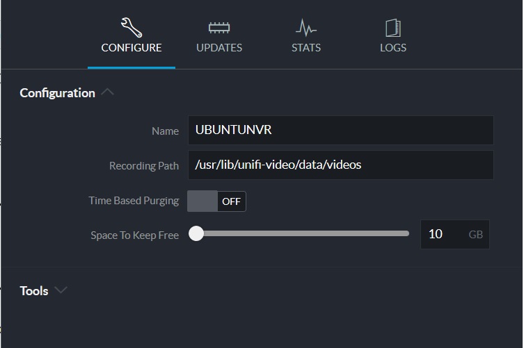 Unifi Video free disk space setting